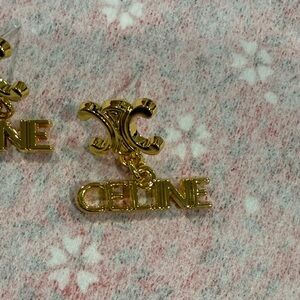 Celine Gold Logo Drop Earrings